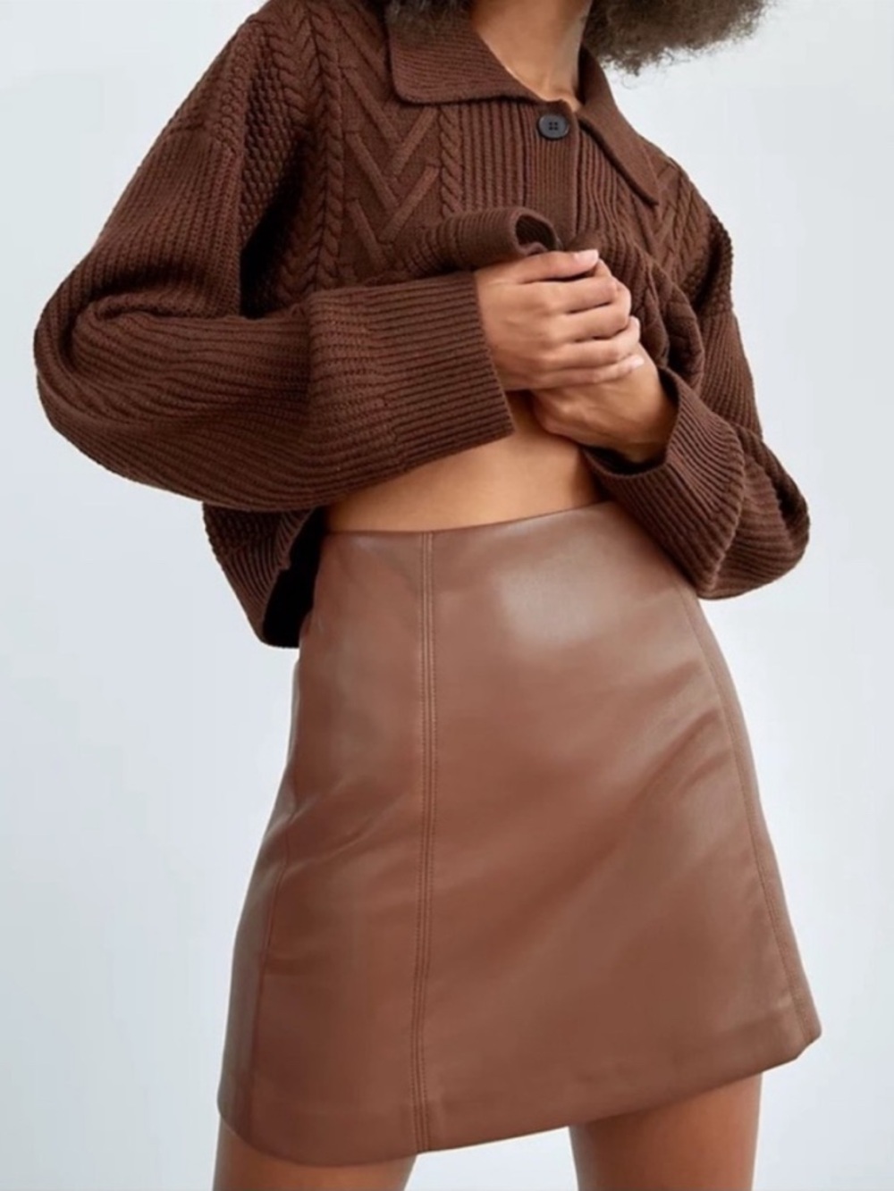 Aritzia Babaton Camel Brown fake leather Mini Skirt